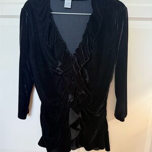 Elegant or Boho Black Velvet Ruffled Blouse